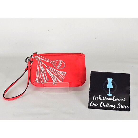 Coach Women's Peach Leather Wristlet With White Tassel Design Sz S 276 - Picture 5 of 9